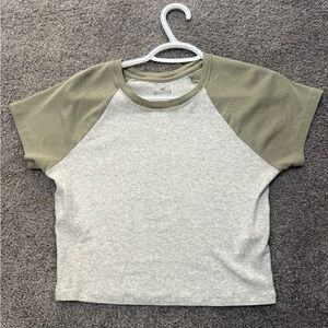 Hollister Olive and Light Gray Raglan Tee